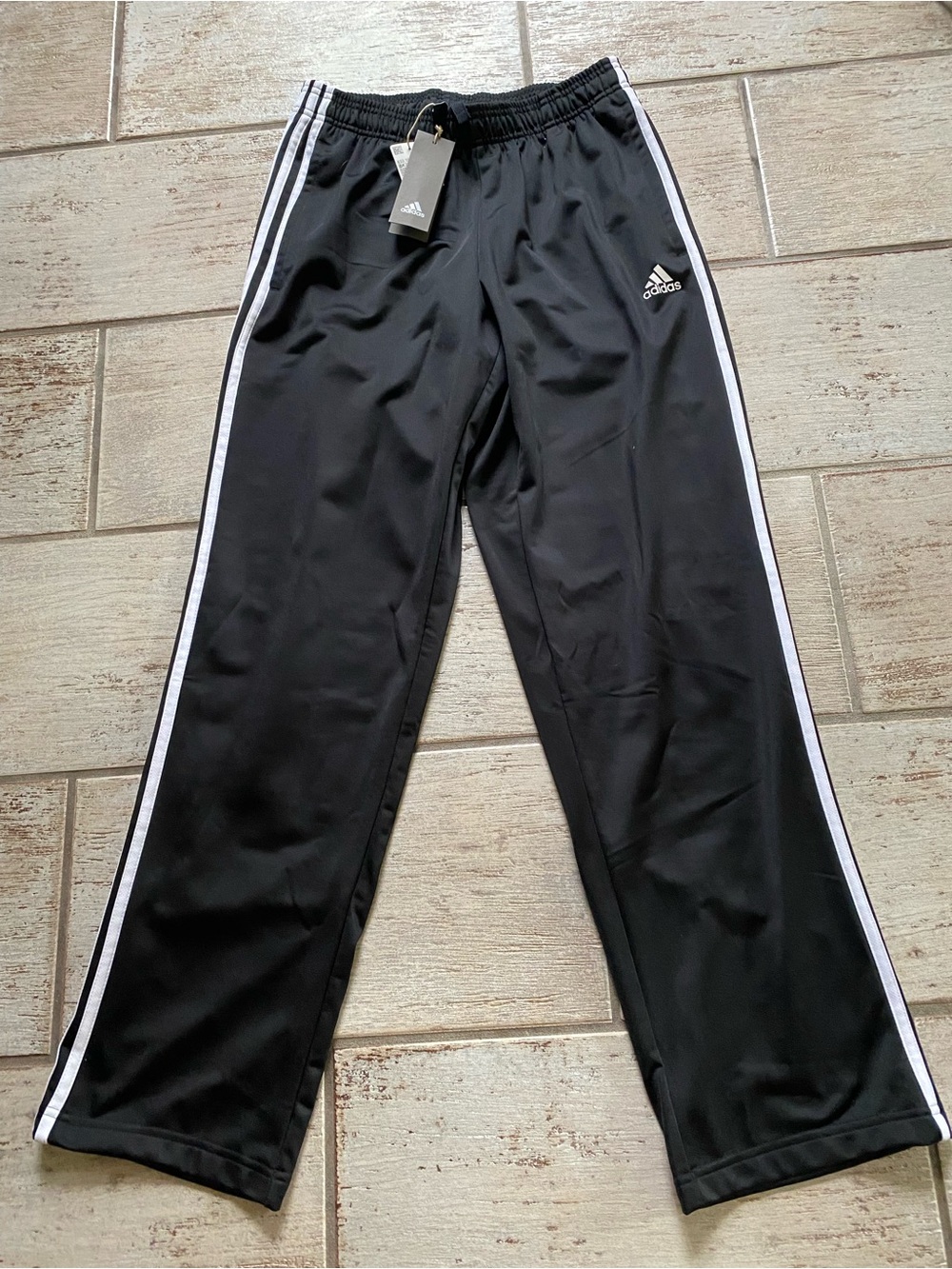 Adidas Men’s Black Track Pants with White Side Stripes New With Tags Size M